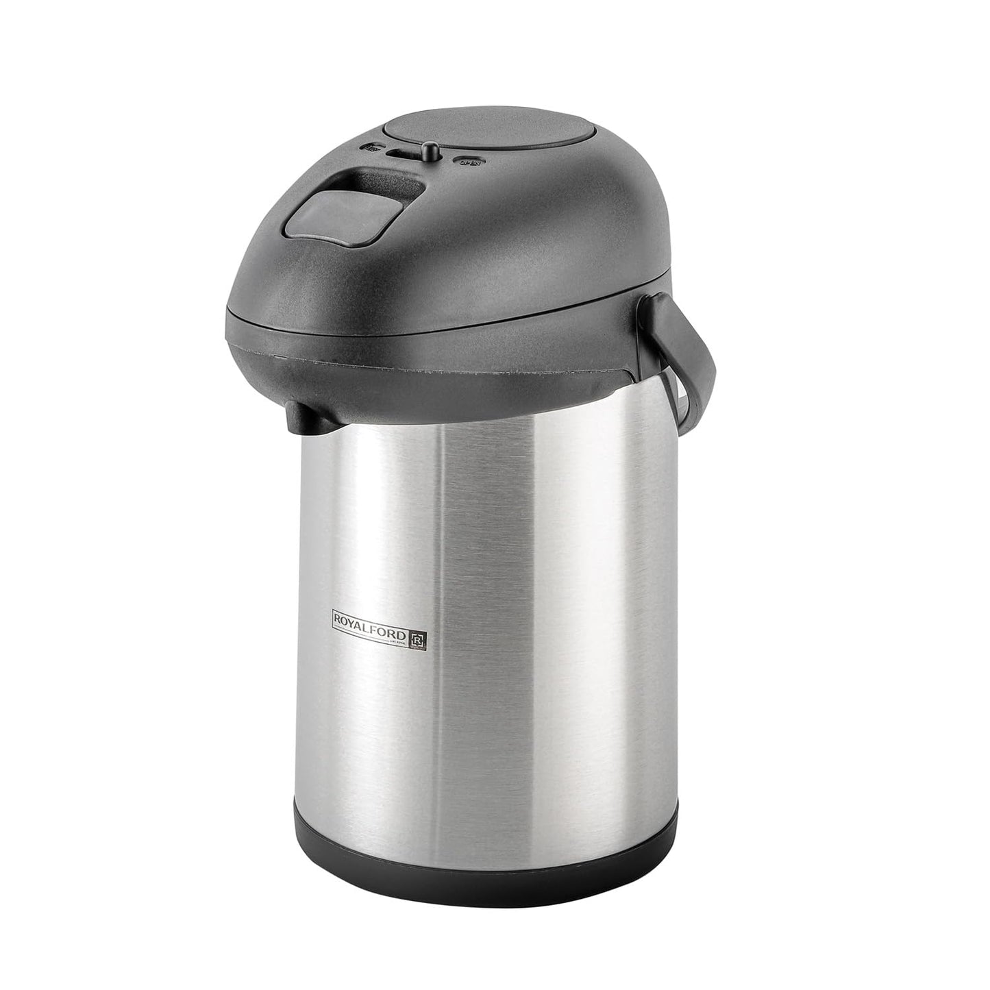 Royalford 5L Stainless Steel Airpot Insulated Vacuum Thermal Flask Jug | Pump Action Airpot Thermal Coffee Flask | Ideal for Hot & Cold Drinks Soup |