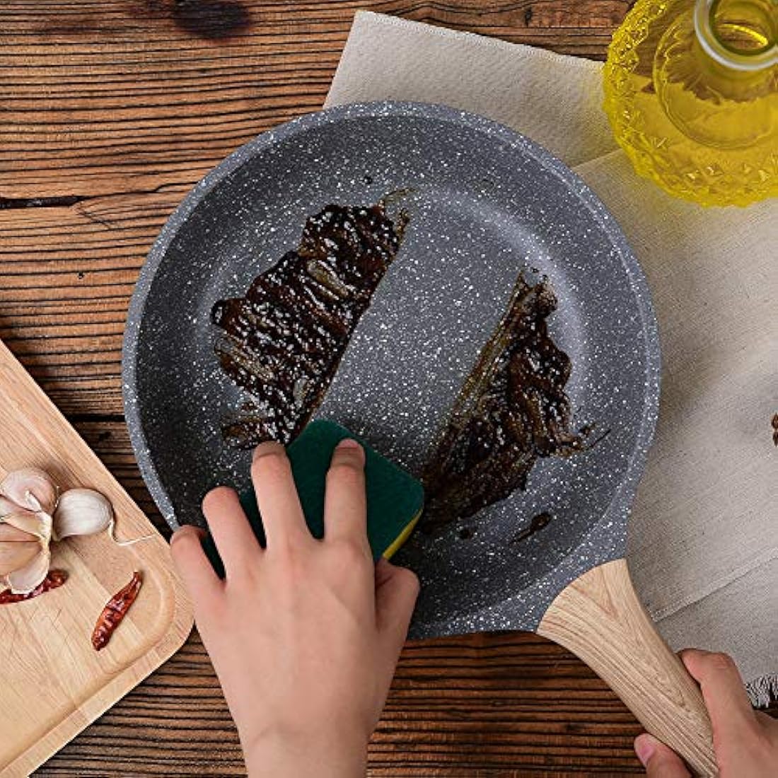 ZUOFENG Nonstick Frying Pan Skillet 24cm, Stone Pans Cookware Granite Coating, Induction Pans Saucepans Omelette Skillet