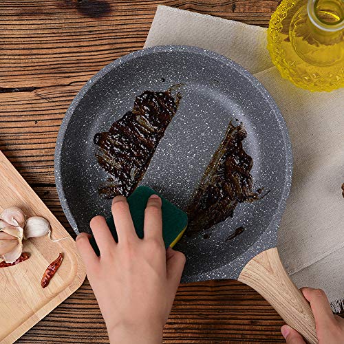 ZUOFENG Non Stick Frying Pan 3 Sets, Stone Pans Cookware Granite Coating, Induction Pans Saucepans Omelette Skillet, 20cm + 24cm + 28cm