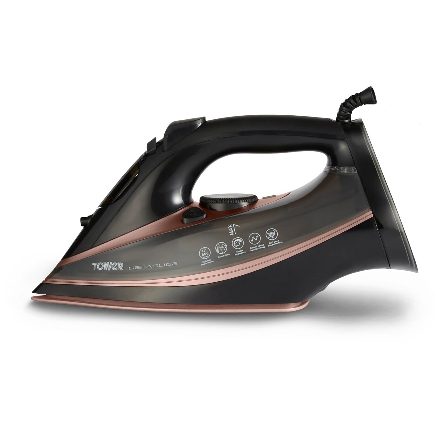 Tower T22013 CeraGlide Steam Iron, Ceramic Sole Plate, 3100 W, Rose Gold and Black