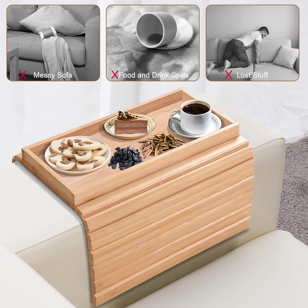 Duscdesp Bamboo B Rectangular Arm Tray, Anti-Slip, Anti-Fall Baffle, Foldable, Rustic