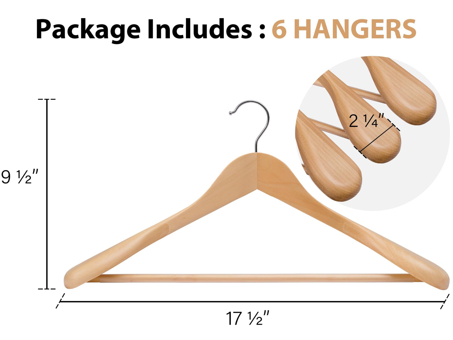 StorageWorks Wooden Suit Hangers, Wooden Coat Hangers Adult for Wardrobe, Extra Wide Shoulder Natural Wood Hanger for Duty Suit, Coats