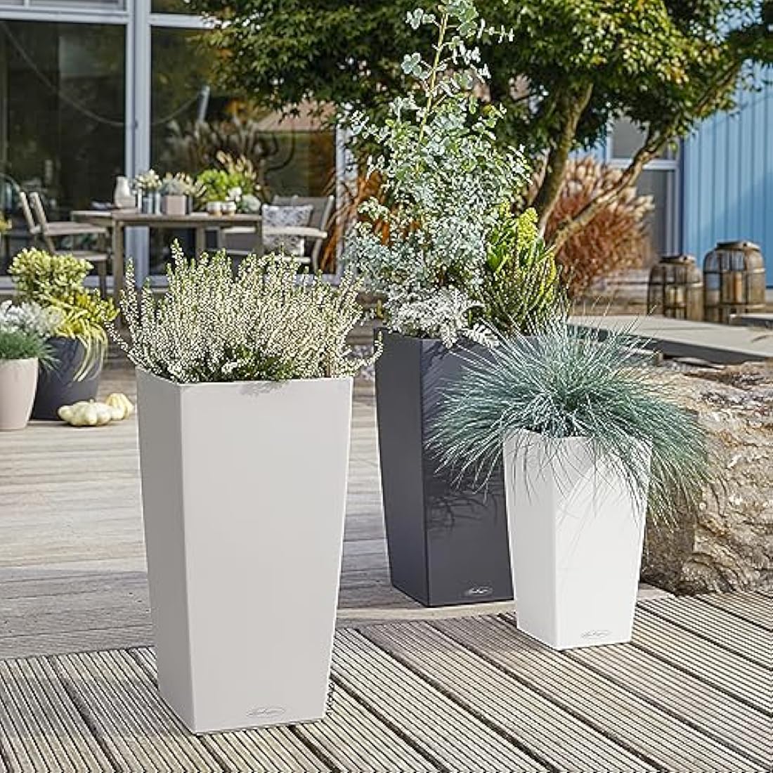 Lechuza CUBICO Color 40 Self Watering Planter Large Garden Plastic Indoor and Outdoor Flower Plant Pot with Drainage Hole H75 L40 W40 cm Sand Brown