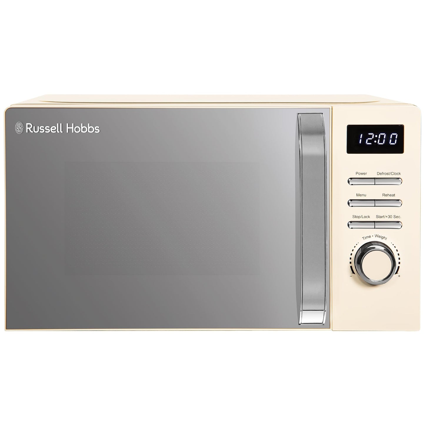 Russell Hobbs Digital Microwave 20L 800W in Cream with 5 Power Levels, Pull Handle Door & Button Control, Clock & Timer, Automatic Defrost, Easy
