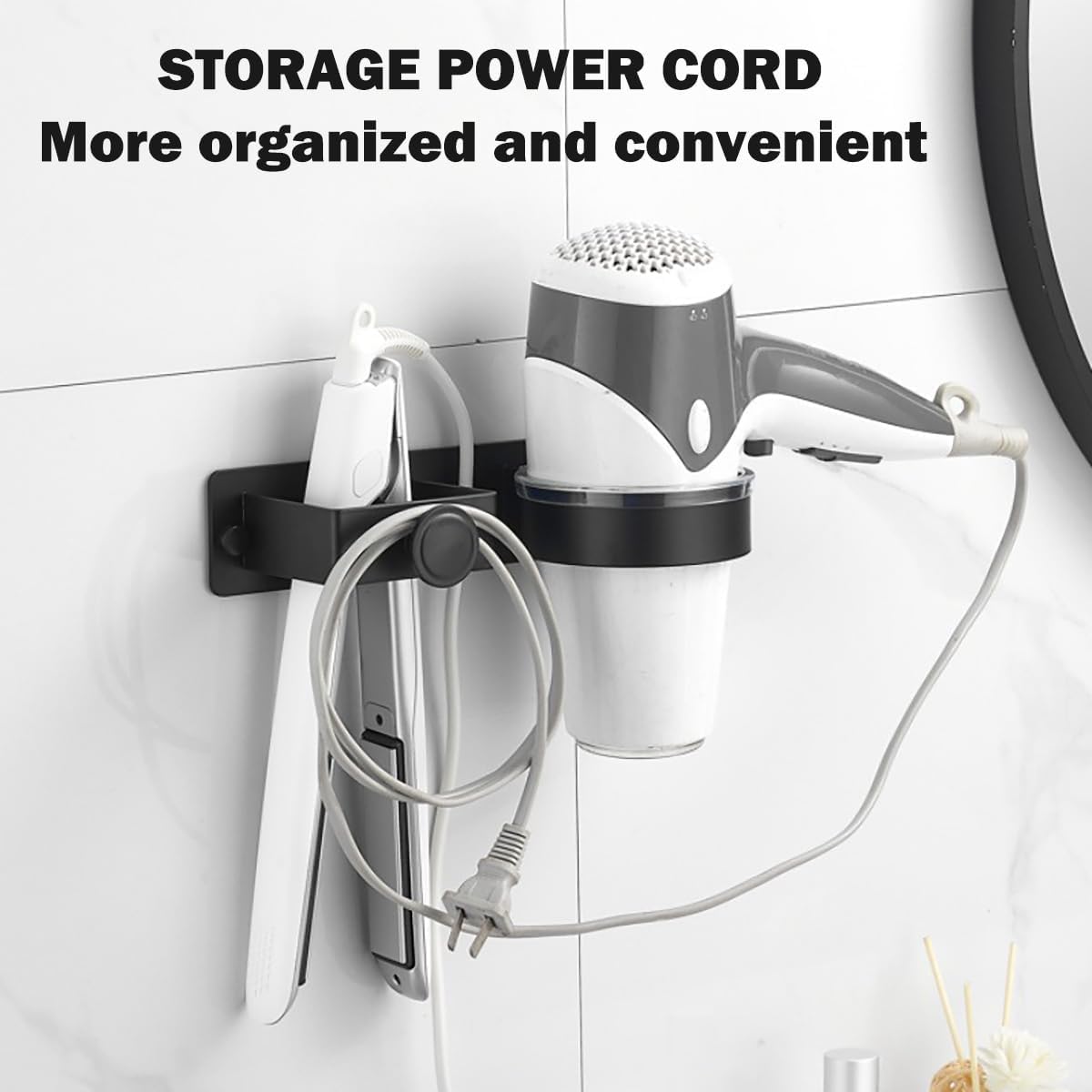 CHAMSUREUK Hair Dryer & Straightener Holder, Hairdryer Holder Wall Mounted