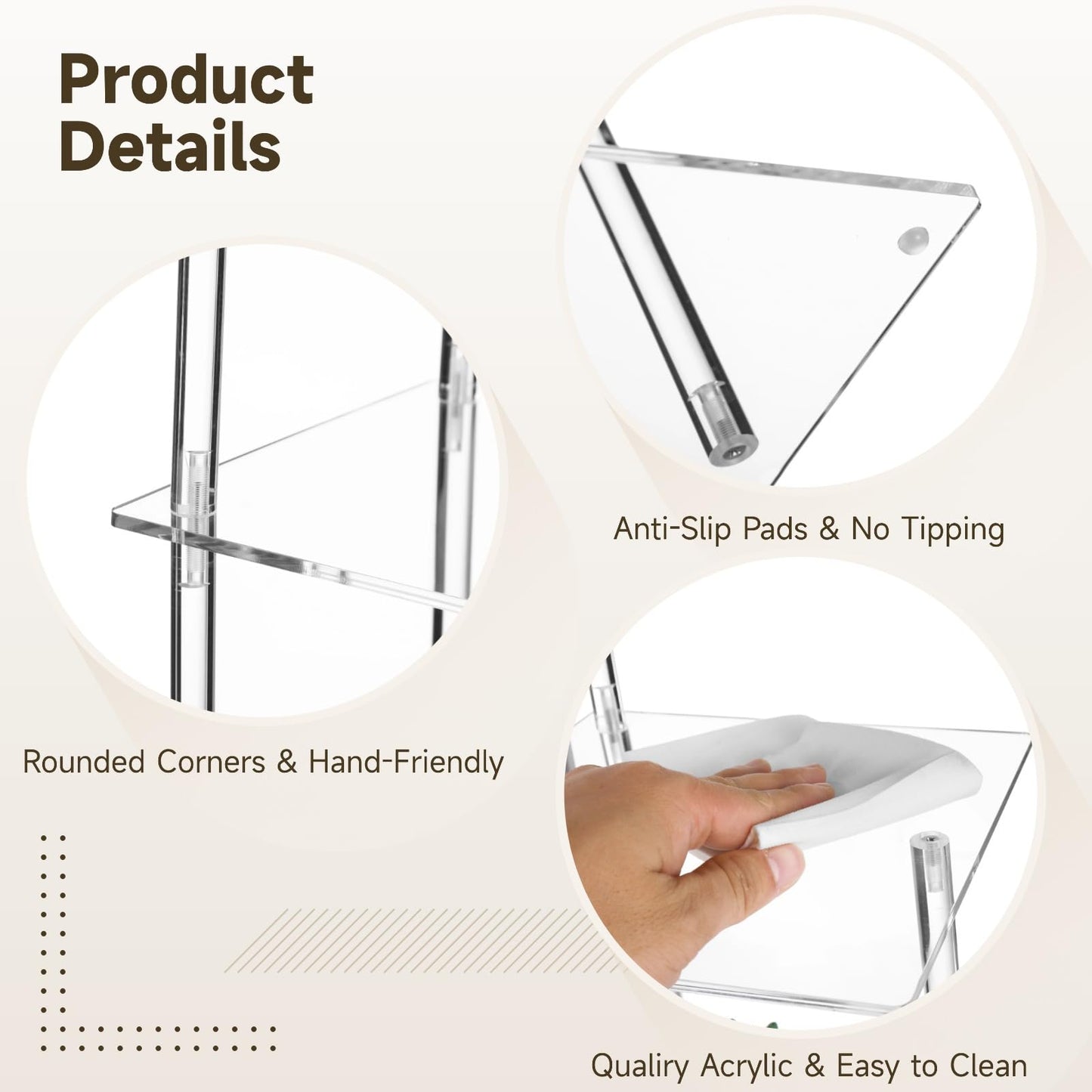 3-Tier Clear Acrylic Desktop Bookshelf, Modern Table Top Shelf Organizer with Silicone Pads, Easy to Assemble