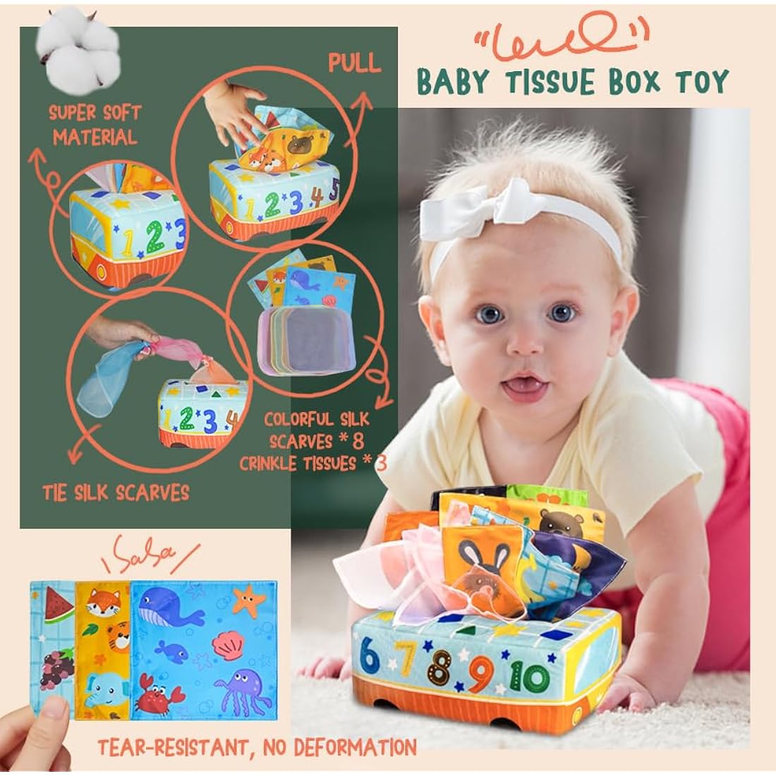 MutoToy® Baby Toys 6 Months Plus, 6 in 1 Montessori Toys, 42PCS Sensory Toys with Stacking cups, Suction Cup Spinner Toys, Baby Tissue Box Toy, Shape Sorter, Stacking Rings, Baby Blocks