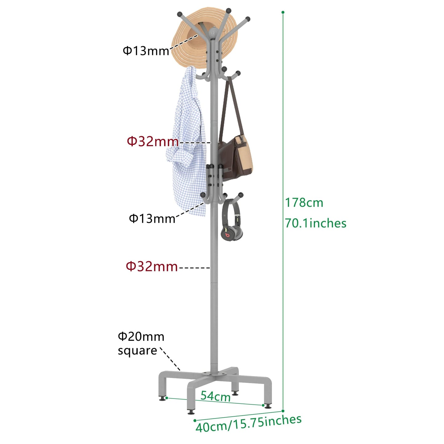dongliangqinying Metal Freestanding Coat Rack, 3-Tier Coat Stand with 12 Hooks, Non-Slip Black Hat and Handbag Stand for Hallway