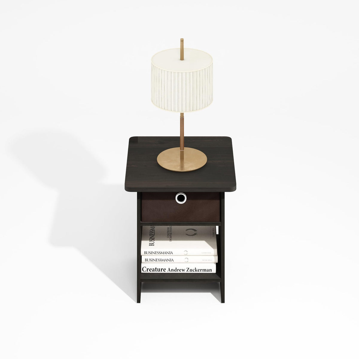 Furinno MODERN Side Table, Square End Table with Storage Bin, Round Corner Night Stand, Bedside Table with Storage Shelf, for Living Room, Bedroom