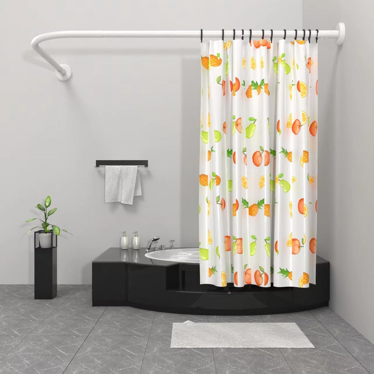 Misounda Shower Curtain Rail Rod L Shape, Adjustable Shower Curtain Pole 75-170 cm, Stainless Steel Curved Shower Rail, White Shower Pole with