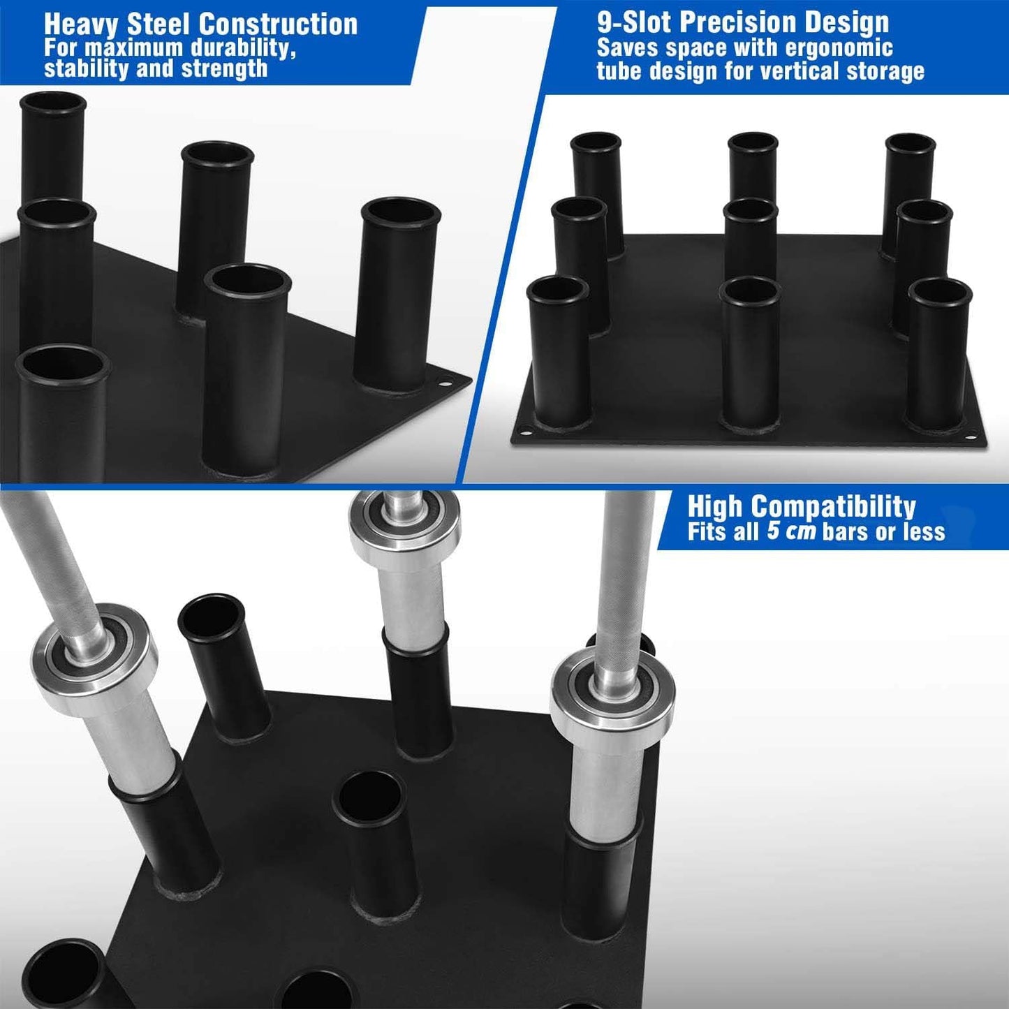 Yes4All Vertical Barbell Holder Stand - Barbell Rack Stand For Olympic Bar - Optional: Barbell Storage for 5 Bars or 9 Bars