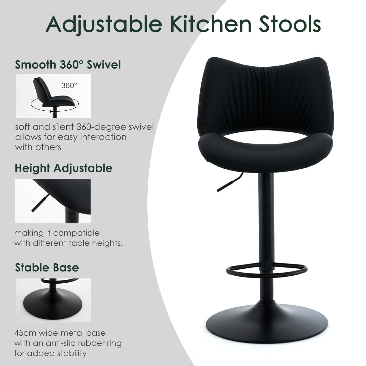 YOUNUOKE Single Bar Stool, Swivel Counter Height Barstool, Black