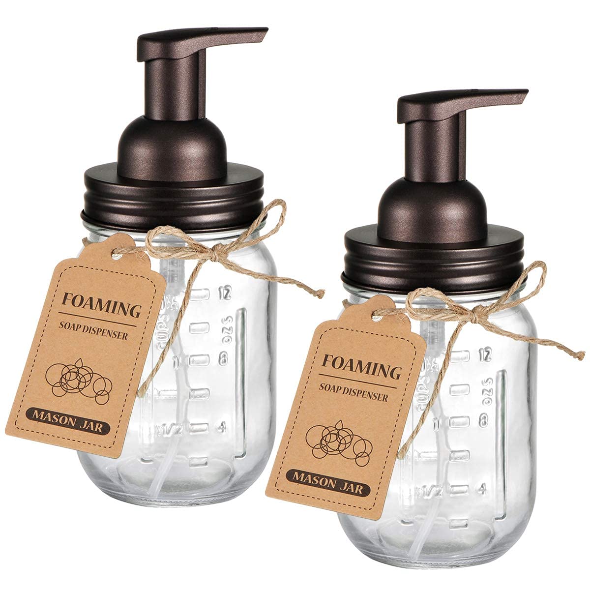 Mason Jar Foaming Soap Dispenser - Rustproof Stainless Steel Lid/BPA Free Foam Pump,with Chalkboard Labels - Rustic Farmhouse Decor Hand Soap
