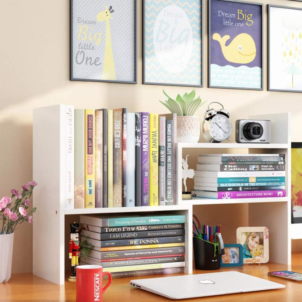 Ulrikco Expandable Wood Desktop Bookshelf, Desktop Organizer Office Storage Rack, Free Style Wood Display Stand Shelf, Corner Desk Storage Shelf