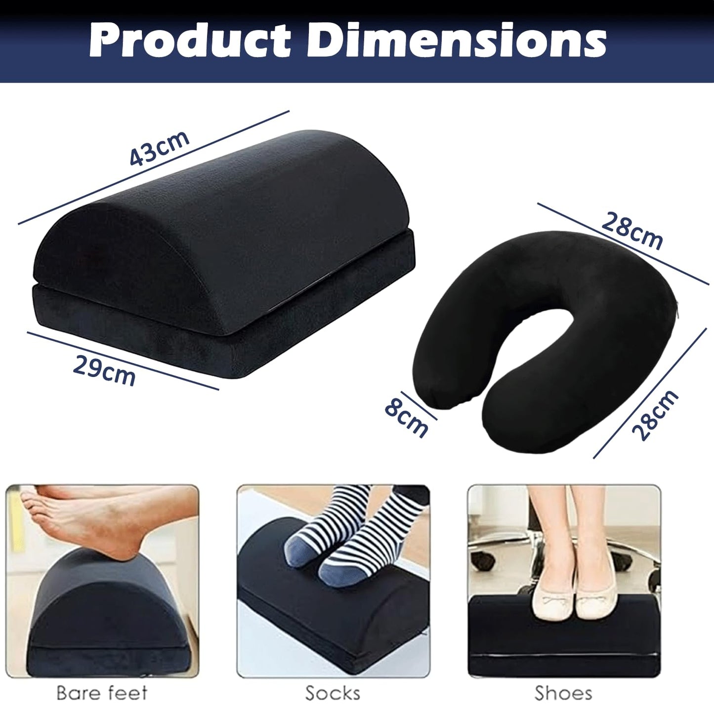 Eliteva Adjustable Foot Rest Under Desk & Neck Pillow, Memory Foam Pillow, Ergonomic Desk Foot Rest with 2 Optional Height for Home & Office