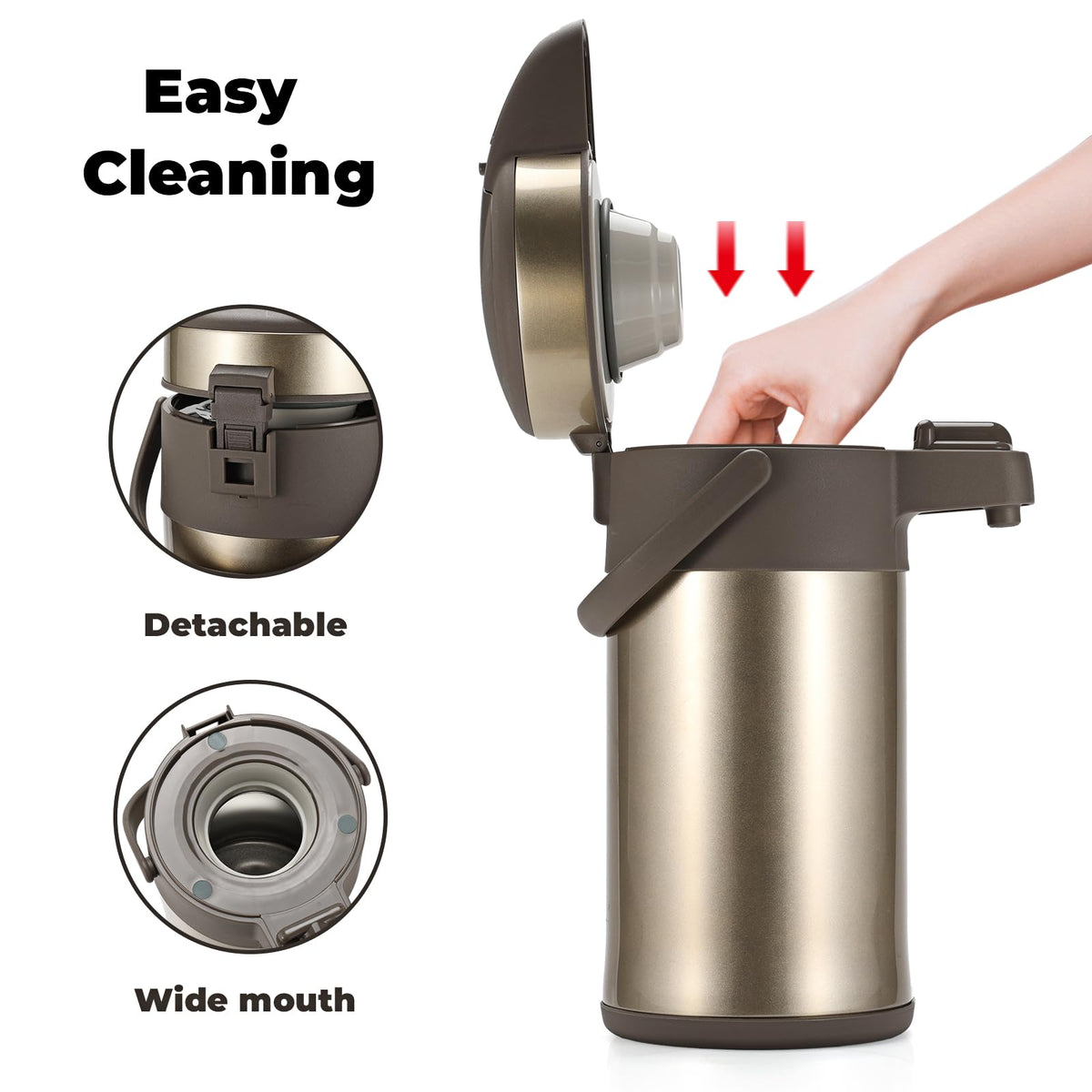 Olerd Coffee Pump Flask - 3L Insulated Pump Airpot - Stainless Steel Vacuum Thermal Water Dispenser BPA Free Tea Flask