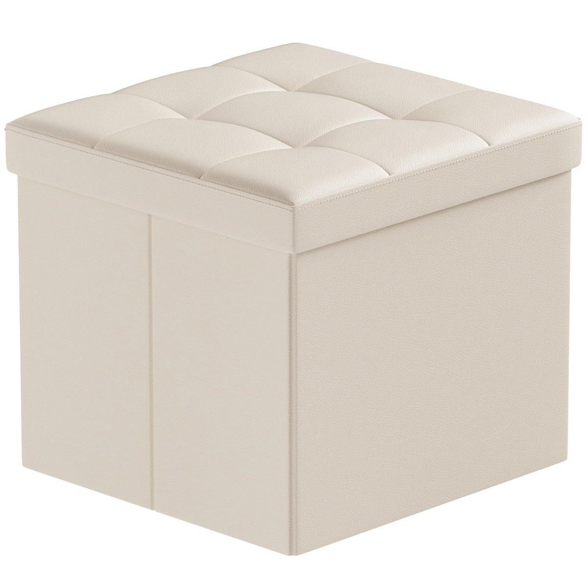 BRIAN & DANY Folding Storage Ottoman, Faux Leather Cube Foot Stool with Storage, Ottoman Box with Highly Elastic Sponge Filling, Beige
