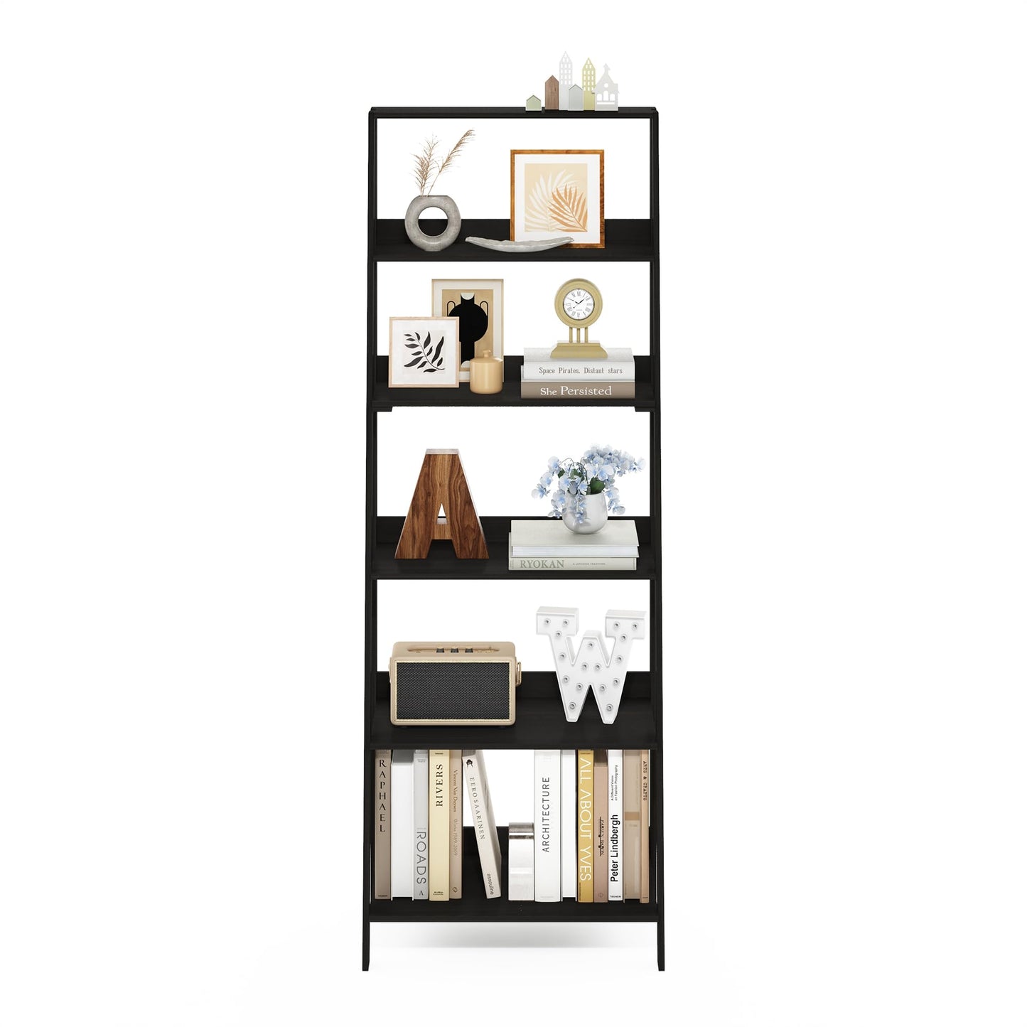 Furinno LADDER Shelf, 6-Tier Ladder Book Shelf, Bookcase, Storage Shelves, Storage Rack, for Organization and Storage, Living Room, Home Office