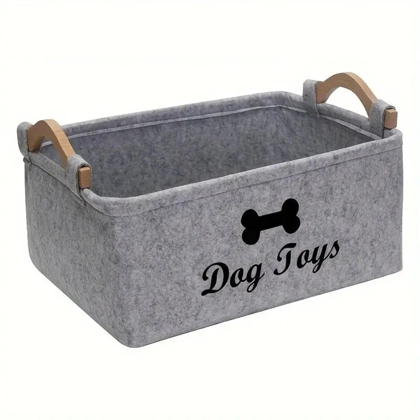HUATEEN Personalised Dog Toy Storage Box,Large Grey Felt Toy Basket for Dogs Puppy Toy Organiser Pet Toy Storage Bin with Handles 38x25x18cm