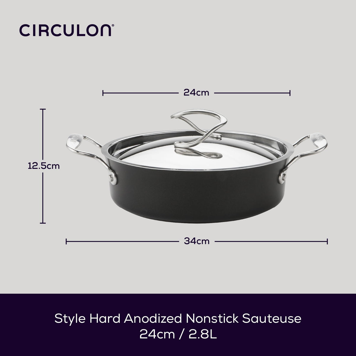 Circulon Style Hard Anodised Sauteuse, 24cm/2.8L, Black