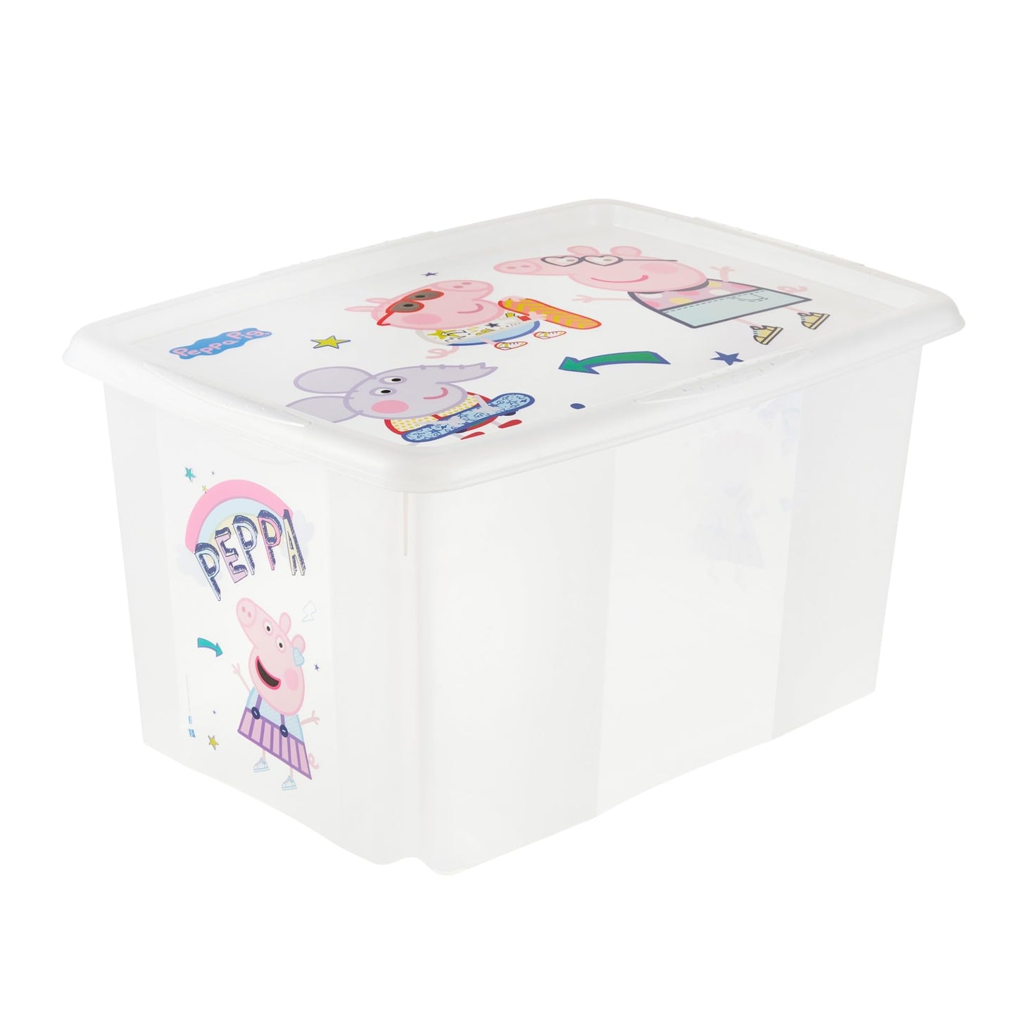 keeeper Karolina 2 x Peppa Pig Storage Box with Lid, Rotating and Stackable for Kids, 30L + 45L, Transparent