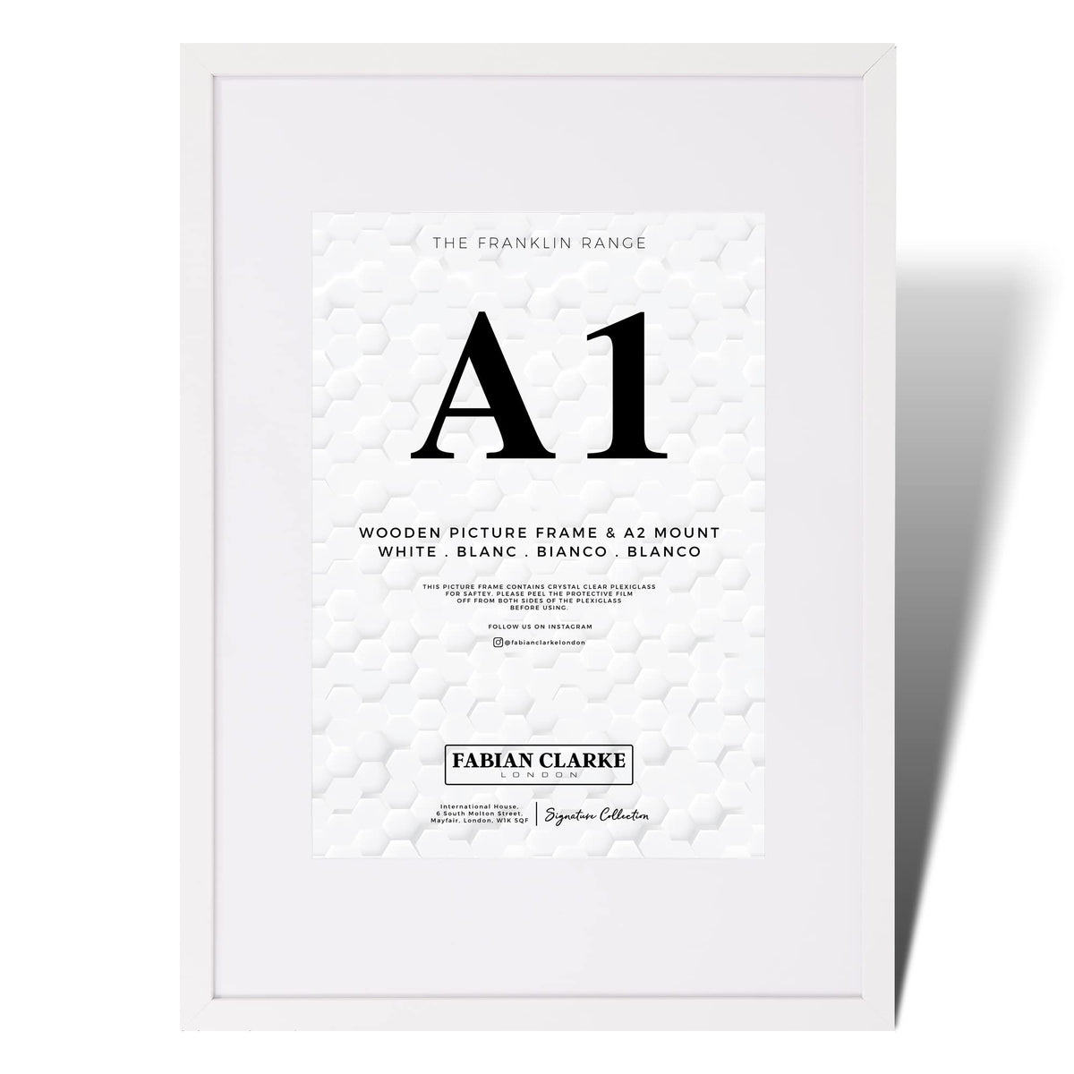 Fabian Clarke London A1 Modern White Wooden Picture Photo Frame with White A2 Mount to Hang Portrait or Landscape