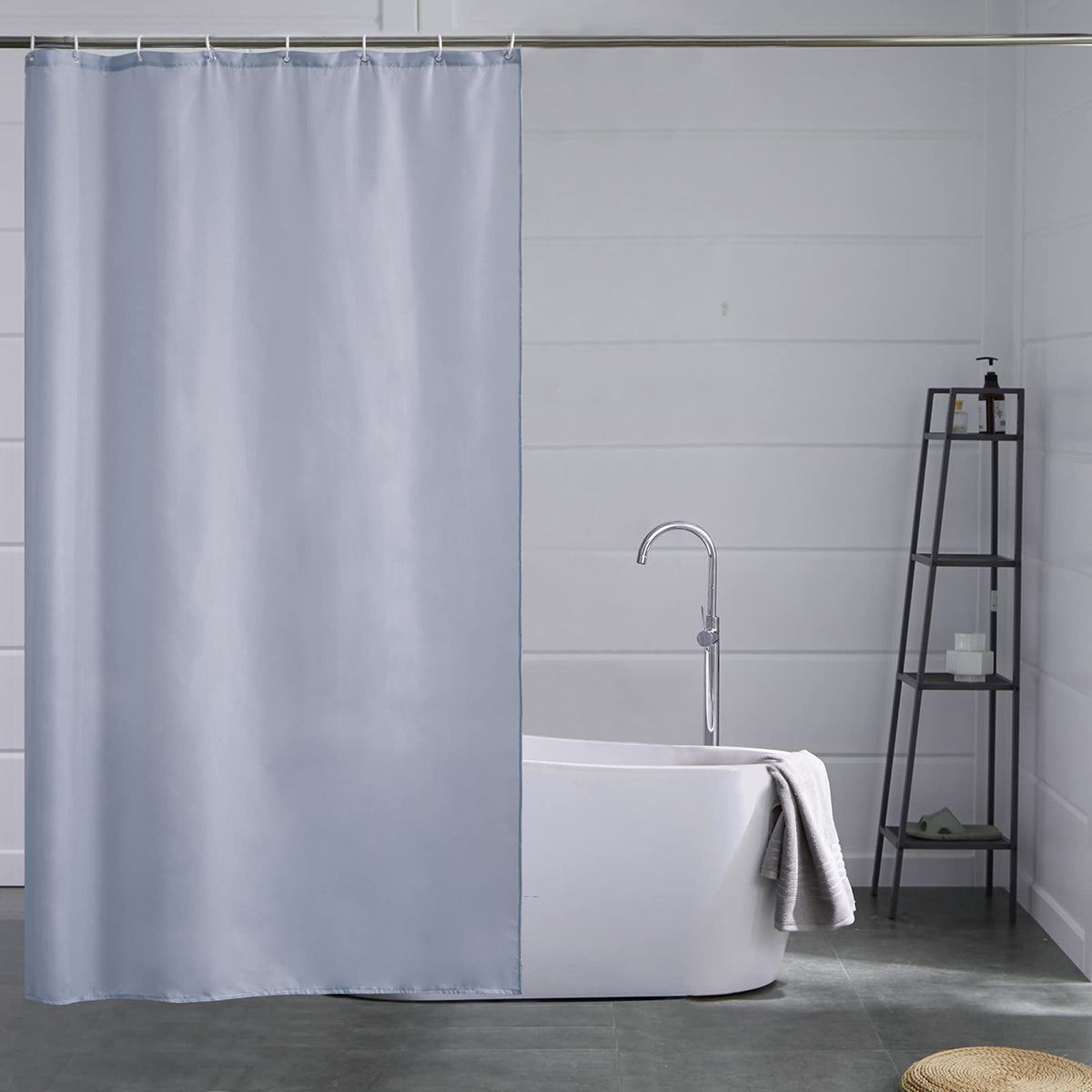 Furlinic Shower Curtain Blue Grey Mildew Resistant Waterproof Bath Curtains Washable Polyester Fabric 120x180cm with Weight Tape for Bath Wet Room