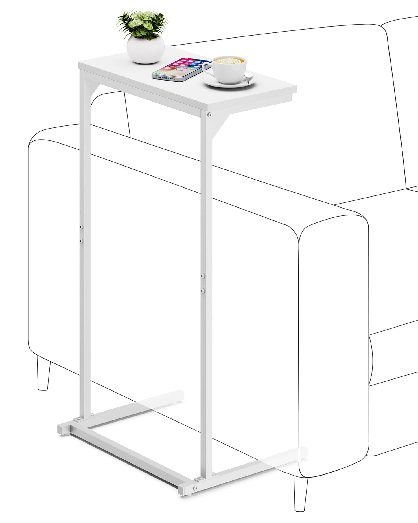 TUTOTAK C Shaped Side Table, Small End Table, 28.7 inch Tall Couch Sofa Table, Living Room, Bed Room, White TB01BW071EU
