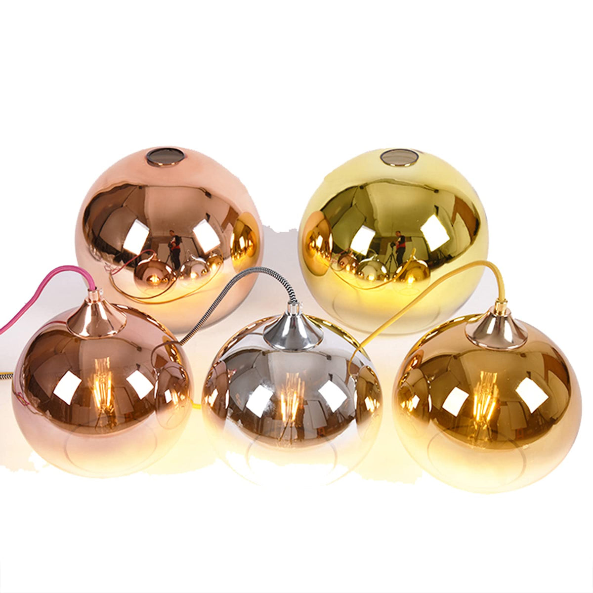 MZStech Spherical Gradient Color Glass Pendant Light Modern Glass Globe Lamp Chandelier Hanging Light (Rose Gold, 25cm)