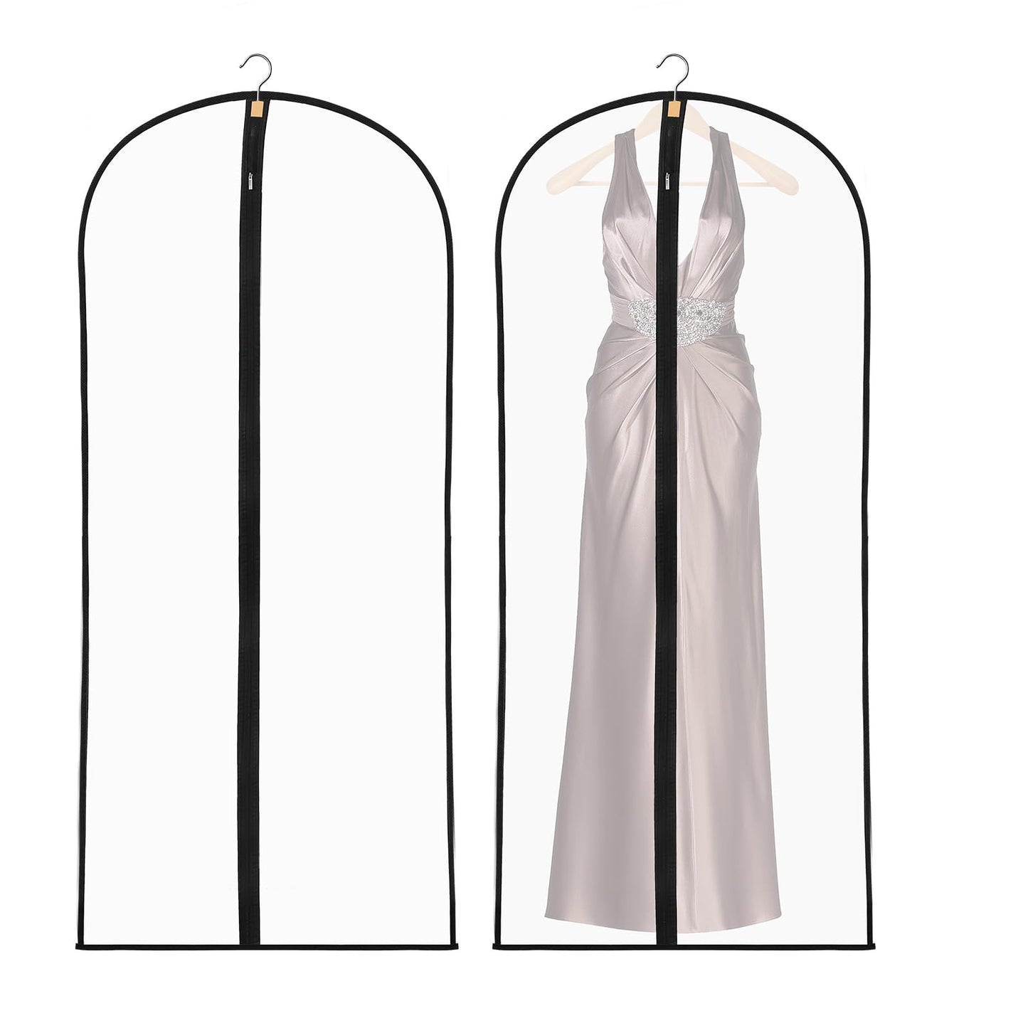 2 Pack Dress Bags Covers Long, 55in PEVA Garment Bags Suit Bags, Black Edge