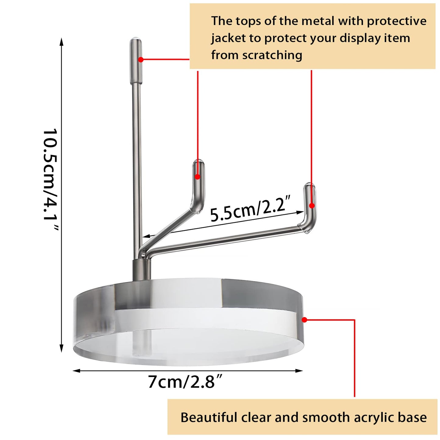 BTSKY Medium Size Adjustable Silver Metal Arm Display Stand with Round Base