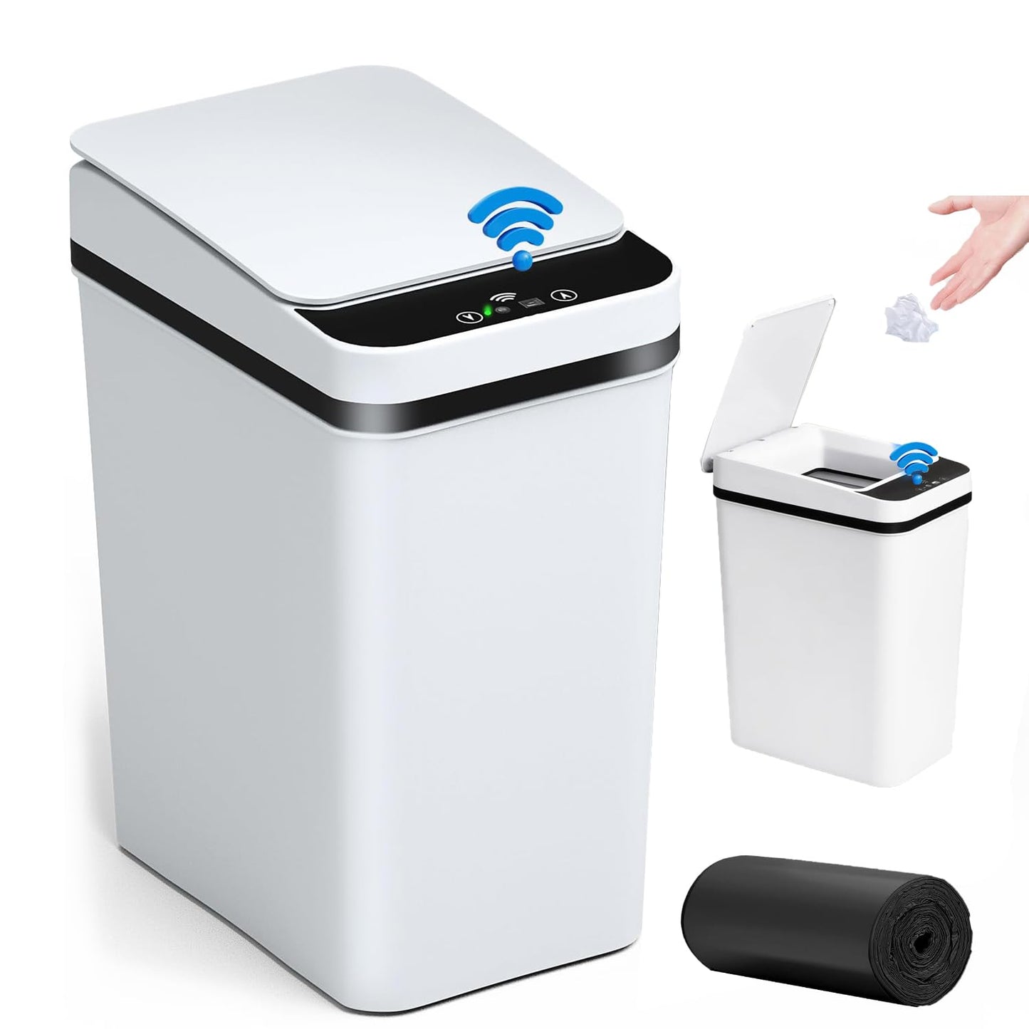 Smart Touchless Bathroom Trash Can 10L Motion Sensor Rubbish Can +50pcs bag