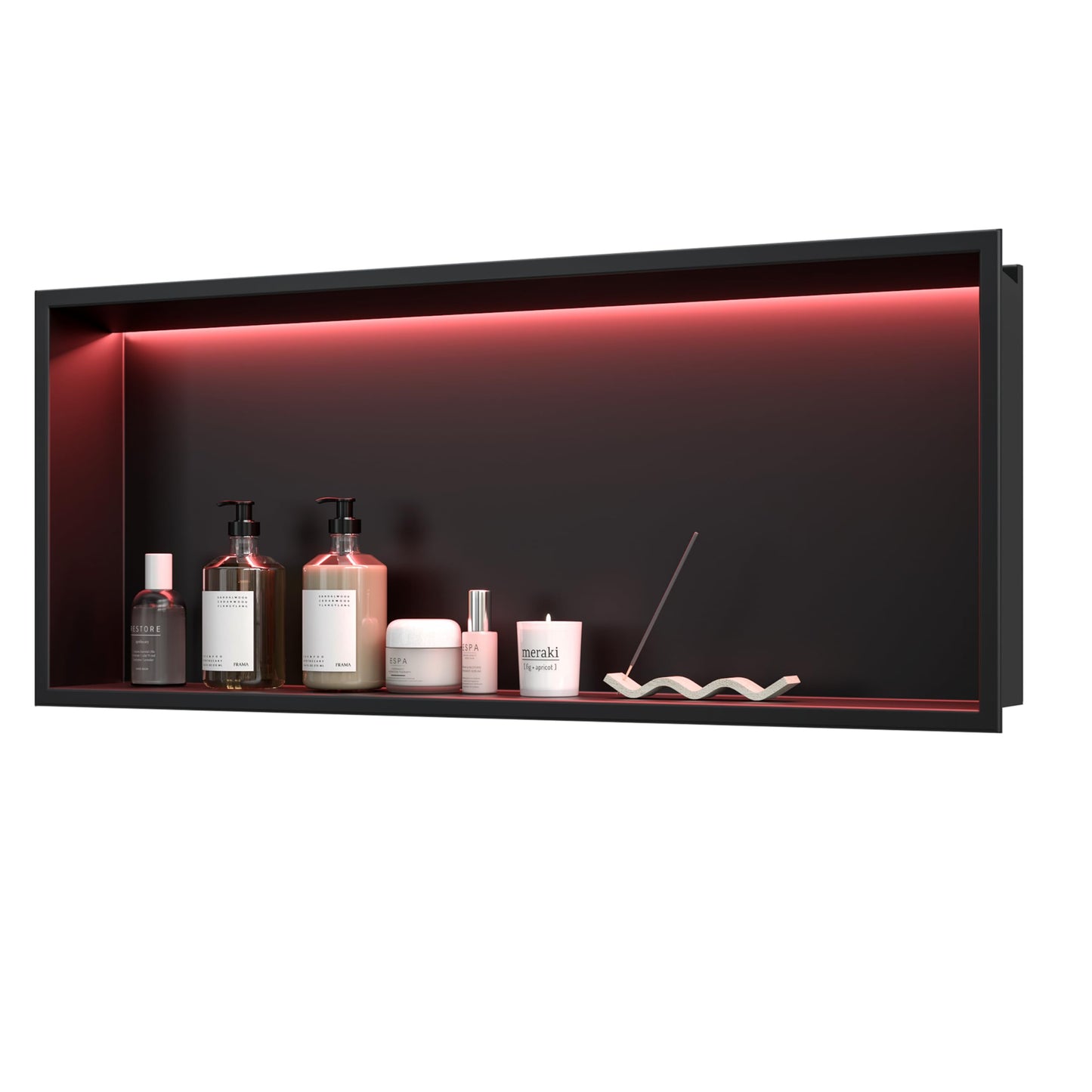 QEKE Stainless Steel Shower Niche with RGB Led Light, No Tile Needed Wall Niche, Recessed Shower Shlef for Bathroom Storage Over Mount Installation,