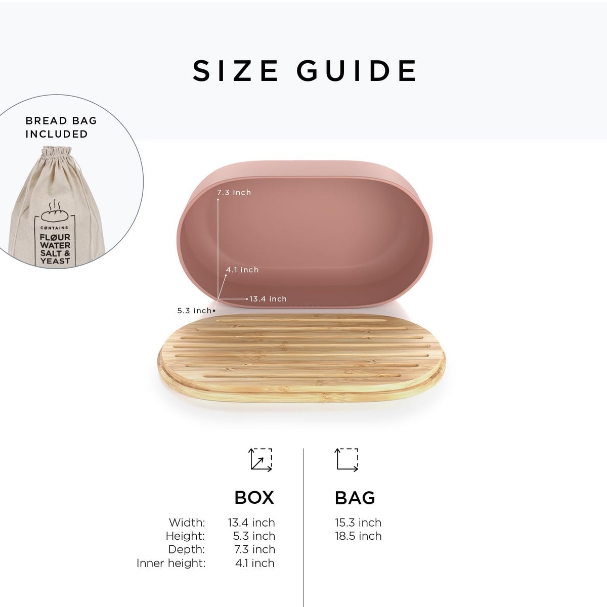 LARS NYSM Bread Box I Metal bread box with linen bag for long lasting freshness I Baked goods Bin with bamboo lid usable as cutting board I