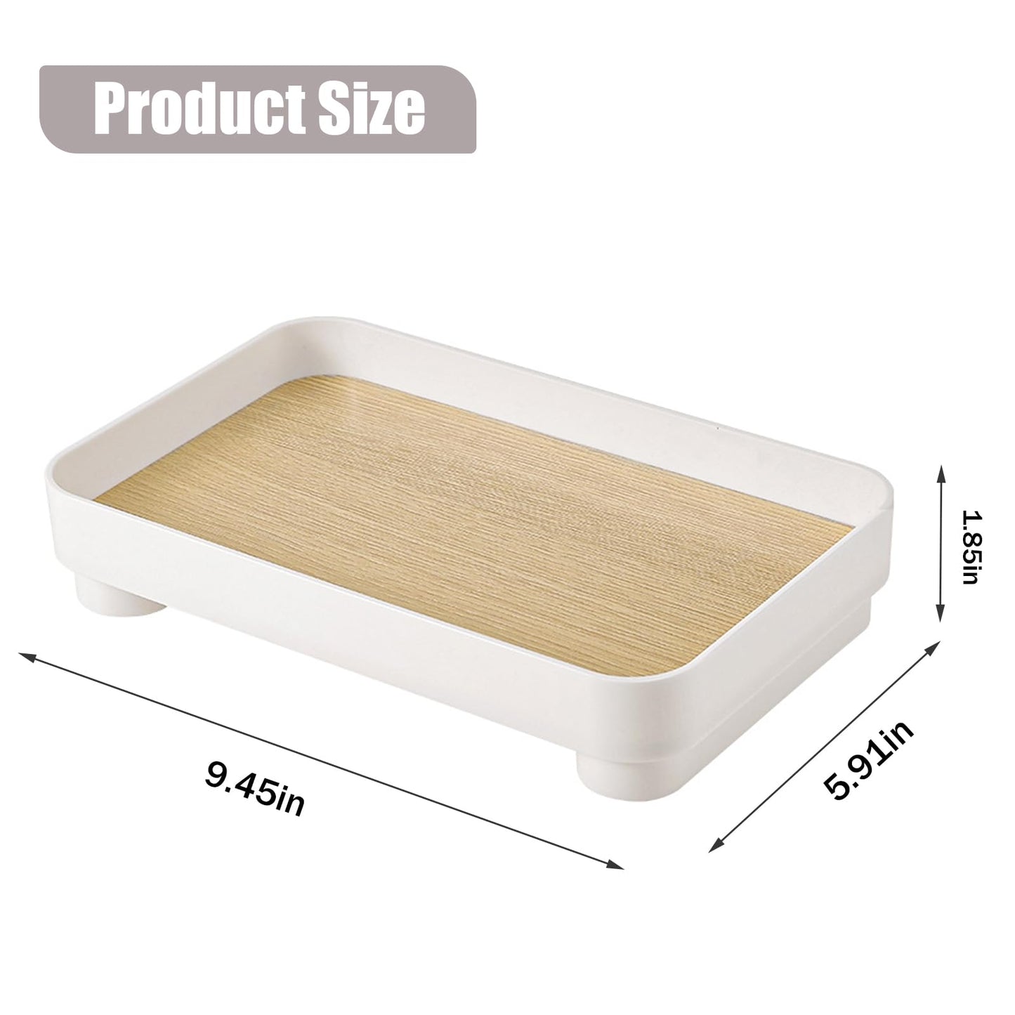 CECOMBINE Vanity Tray, Wooden Bathroom Storage Tray Toilet Tank Holder for Cosmetics Jewellery, Decorative with Base Perfumes, Soaps, Jewelry