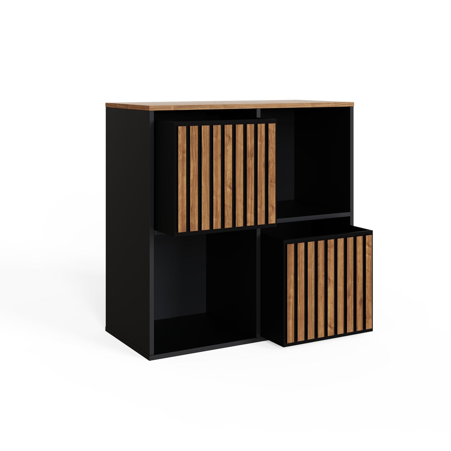 GFW Kube Cube Storage Unit with Open & Hidden Storage, Black & Walnut Effect Shelving Unit for Living Room, Bedroom or Office