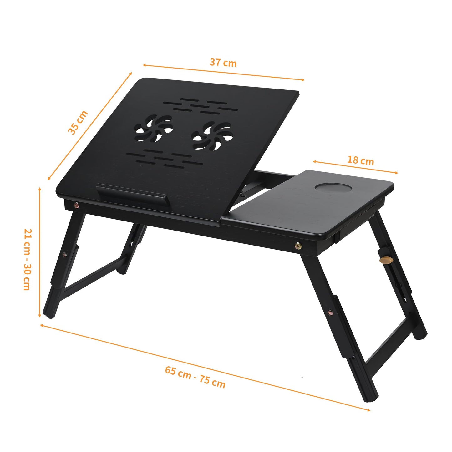 VASMIA Laptop Table,Laptop Desk for Bed with Adjustable Angle and Height,Bamboo Folding Desk for Working Reading and Breakfast,Black