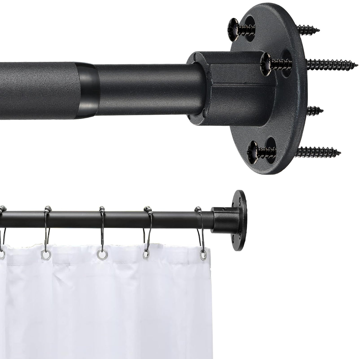 Black Shower Curtain Pole 40-64cm Wardrobe Rail, Extendable Shower Poles for Bathroom, Anti-Rust Wall-Mounted Curtain Poles, Drilling Installation