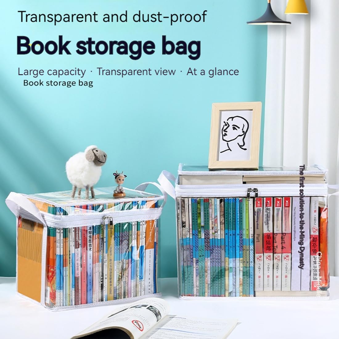 PolMinrs Storage Boxes 3-Pack, Foldable Plastic Boxes with Lids for Book Storage, Transparent Design for Quick Access to Items. Different Sizes of