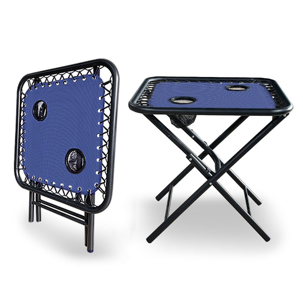 VOUNOT Zero Gravity Chair with Side Table, Set of 2, Deck Folding Recliner Sun Loungers Outdoor Chair with Cup and Phone Holder, Blue
