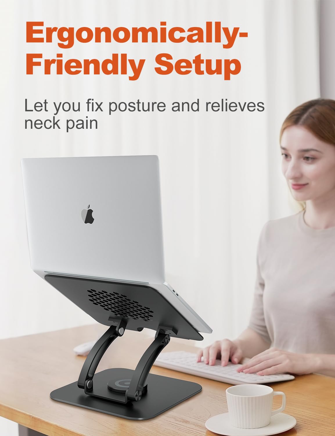 tounee Adjustable Laptop Stand for Desk, Ergonomic Holder with 360° Rotating Base