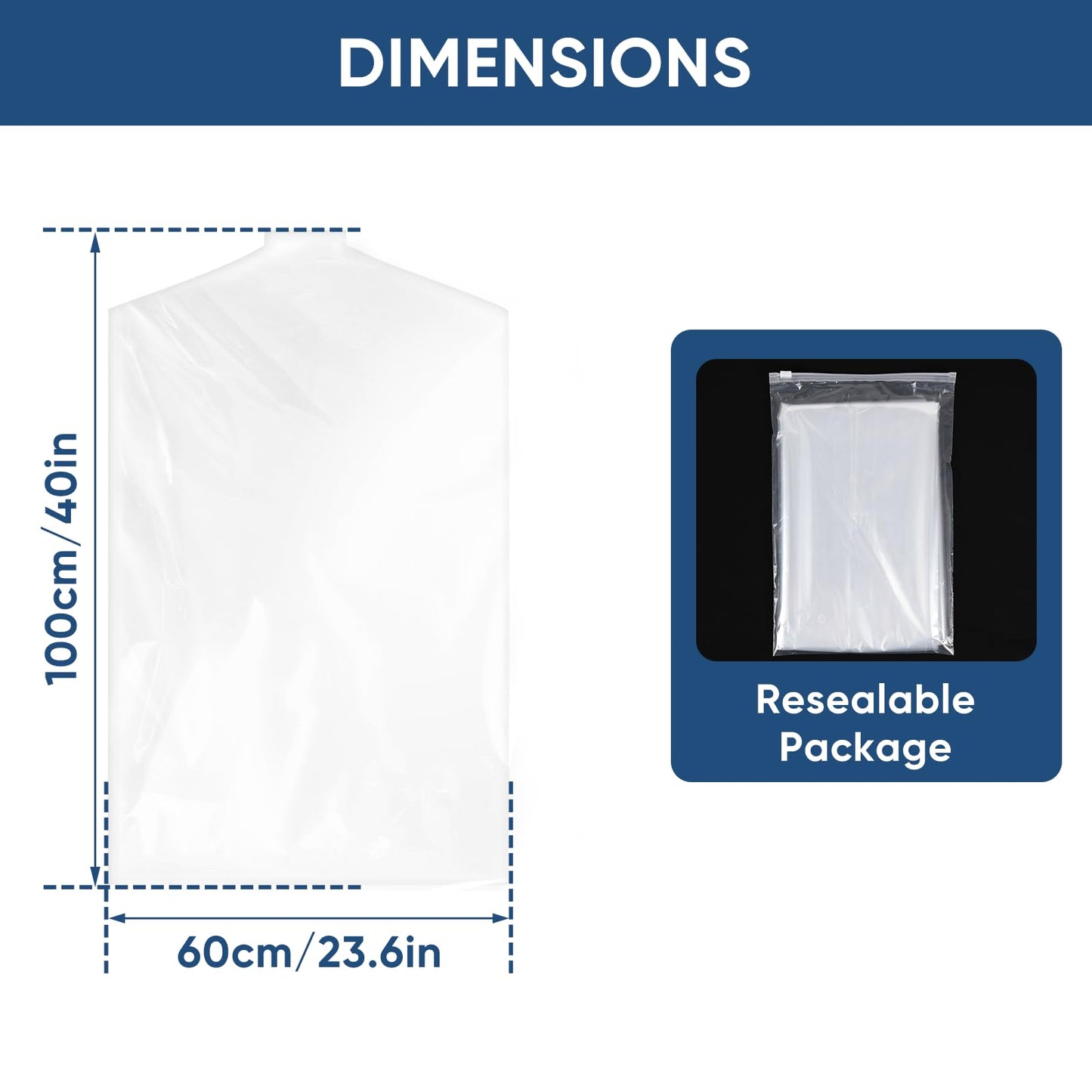 SmileLucky 50 Pack 60x100cm Dry Cleaning Garment Bags for Hanging Clothes