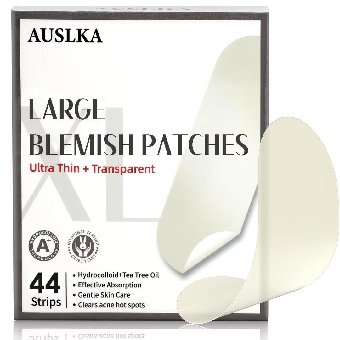 AUSLKA Blemishes Patches - 44 Strips, Hydrocolloid Dots - Large Blemishes Patch - Blemishes Stickers - Zit Breakouts - Suitable for Larger Area
