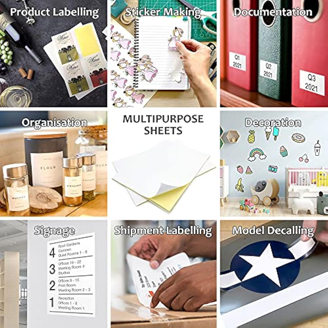 Evergreen Goods 100 Sheets A4 White Matte Sticker Paper | Inkjet & Laser Printable Self Adhesive Sticky Back Label | Create Product Labels | for Arts & Crafts