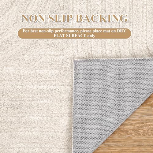 Enyhom Rugs Living Room 160 x 230 cm, Cream Fluffy Area Rugs for Bedroom Washable Anti Slip Modern Floor Carpets Mat Non Shedding Thick Pile Beside