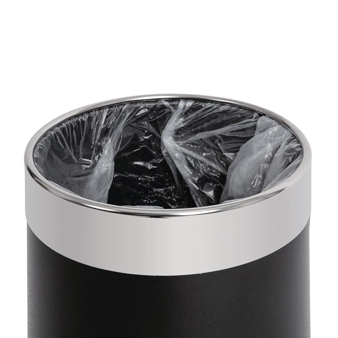 Bolero Mitre Black Waste Paper Bin with Silver Rim -Material Powder Coated Steel