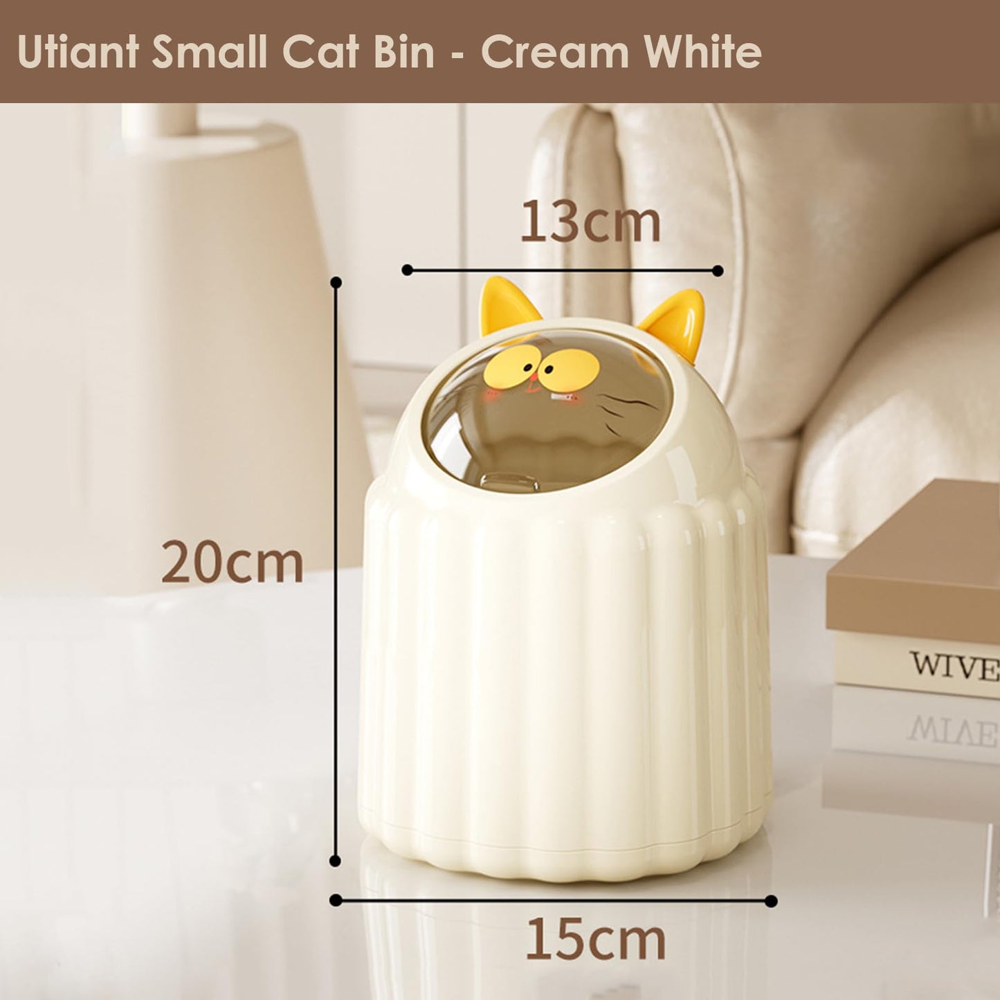 Utiant Small Bin with Lid, 1.3L Cute Cat Desk Bin Mini Rubbish Bin