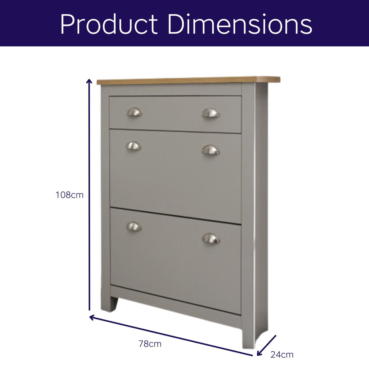 GFW Lancaster 2 Door 1 Drawer Foldable Shoe Cabinet Hallway & Bedroom Living Grey