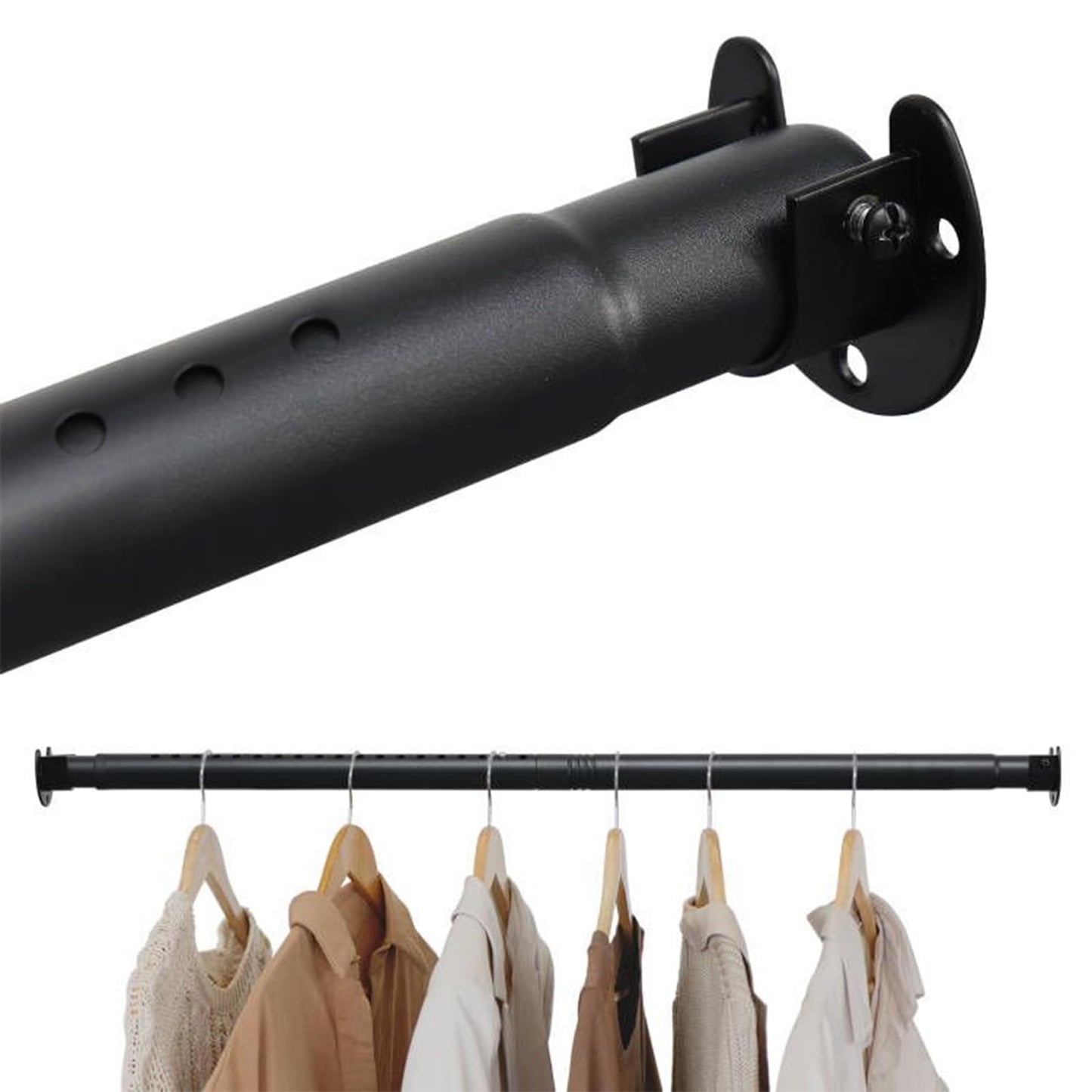 FASTDEPLE Extendable Wardrobe Rail 40 to 212 CM - Heavy Duty Hanging Pole for Cabinet, Cupboard and Clothes