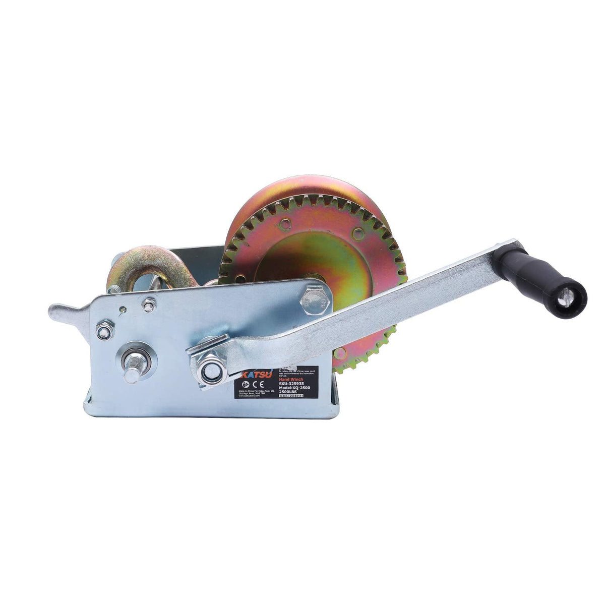 KATSU Heavy Duty Hand Winch, 2500LB 1100KG Car Boat Truck Trailer Winch with 10m Steel Wire Rope, Manual Crank Gear Cable Winch for Dual Ratchet and